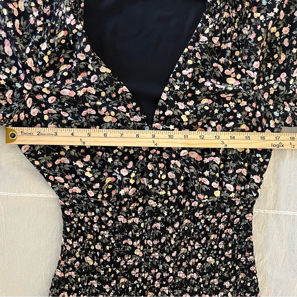 Abercrombie Fitch Black Floral Puff Sleeve Smocked Ruffle Hem Dress MT Tall - Picture 7 of 15